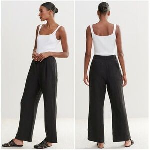 JENNI KAYNE Kyle Wide Leg 100% Linen Trouser Pants Black